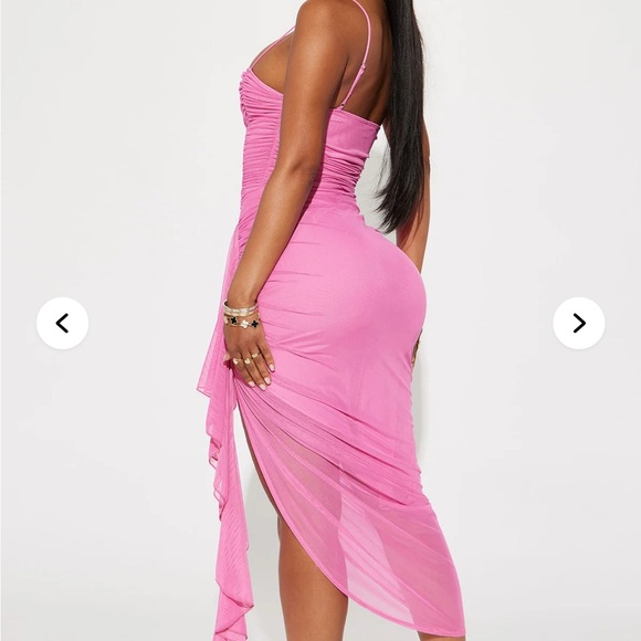 Pretty Lady Ruched mesh midi Pink Asymmetrical Dress - Picture 3 of 5